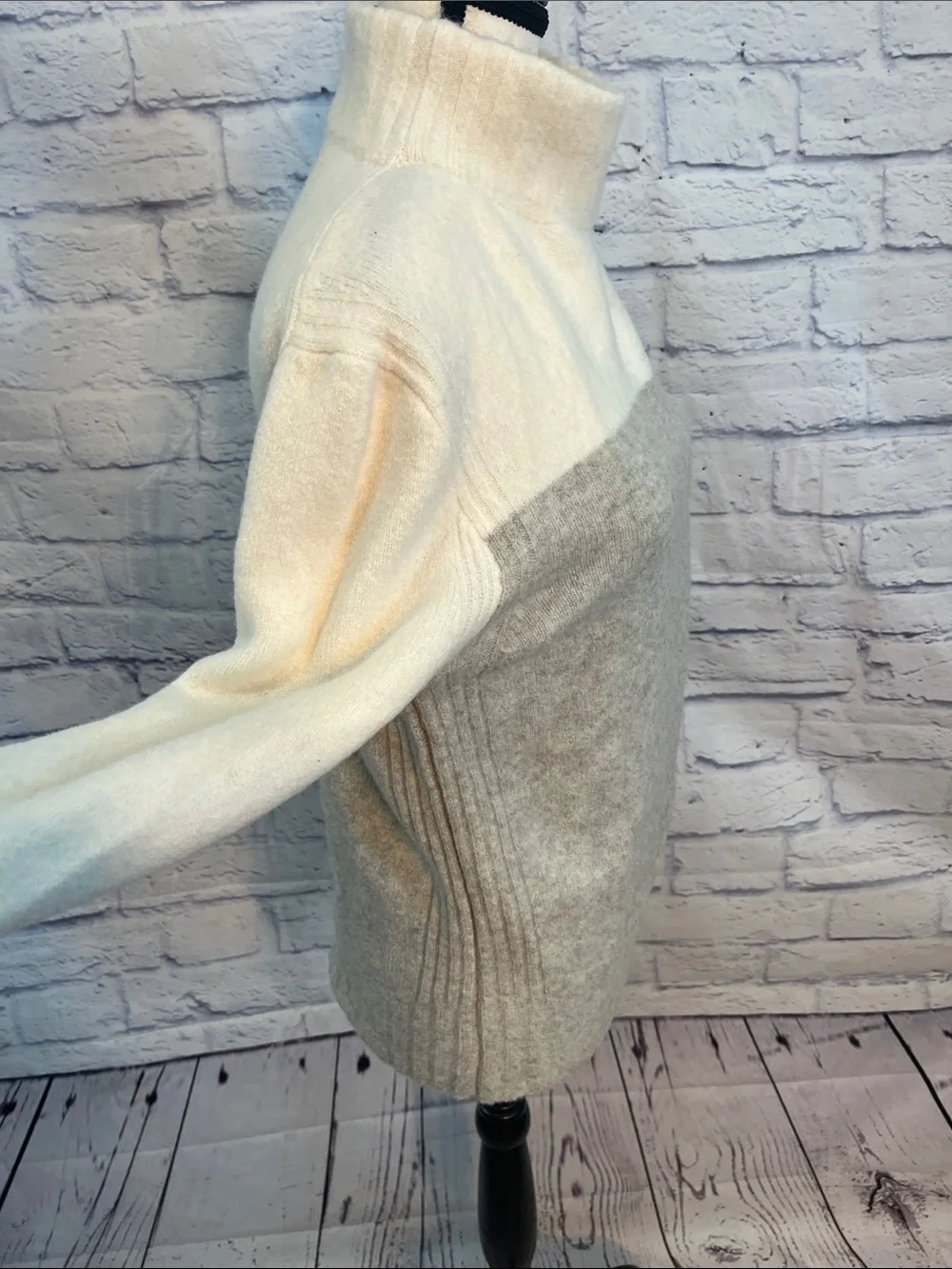 J. Crew Mock Turtleneck Sweater Colorblock Merino Wool Alpaca Ribbed Detail